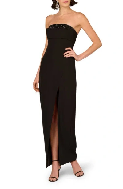 Aidan Mattox By Adrianna Papell Bead Detail Stretch Crepe Column Gown In Black