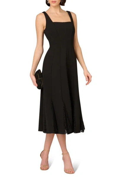 Aidan Mattox By Adrianna Papell Bonded Crepe Midi Cocktail Dress In Black