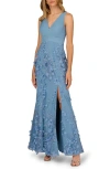 Aidan Mattox By Adrianna Papell Embroidered Mesh Trumpet Gown In Blue