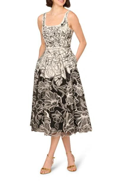 Aidan Mattox By Adrianna Papell Embroidered Organza Midi Dress