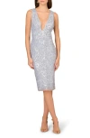 Aidan Mattox By Adrianna Papell Floral Beaded Cocktail Sheath Dress In Clear Water