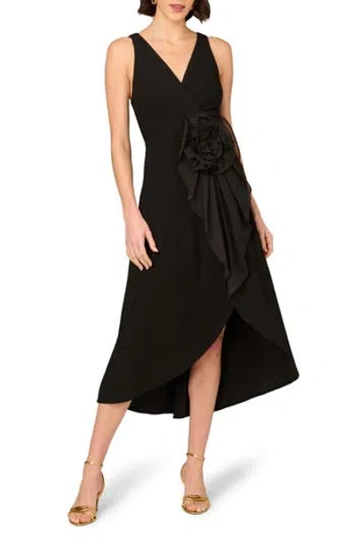 Aidan Mattox By Adrianna Papell Floral Detail Crepe Cocktail Dress In Black