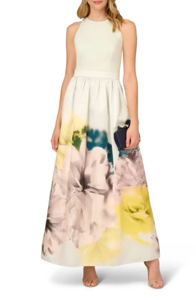 Aidan Mattox By Adrianna Papell Floral Sleeveless Twill Ballgown In Yellow Multi