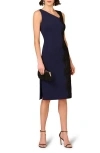Aidan Mattox By Adrianna Papell Lace Trim Crepe Midi Cocktail Dress In Blue