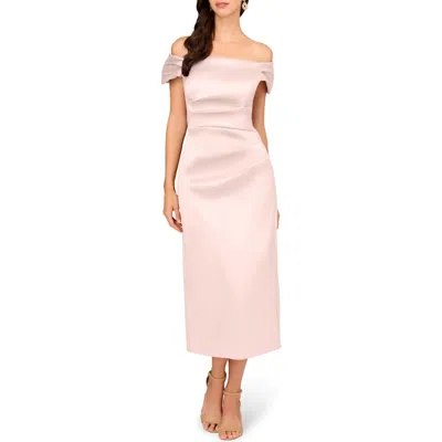 Aidan Mattox By Adrianna Papell Off The Shoulder Mikado Midi Cocktail Dress In Pink