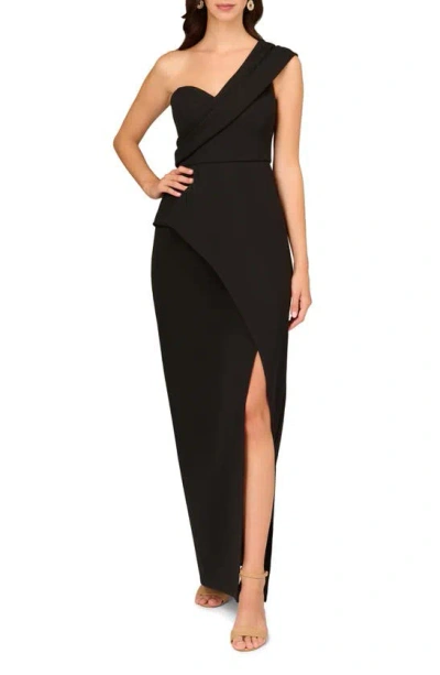 Aidan Mattox By Adrianna Papell One-shoulder Crepe Column Gown In Black