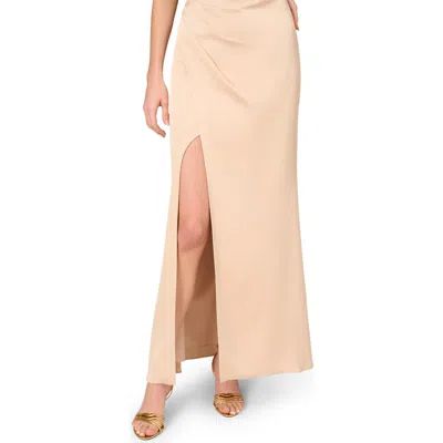Aidan Mattox By Adrianna Papell One-shoulder Satin Crepe Gown In Light Gold