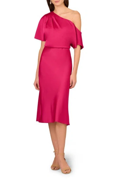 Aidan Mattox By Adrianna Papell One-shoulder Satin Crepe Midi Dress In Bright Rose