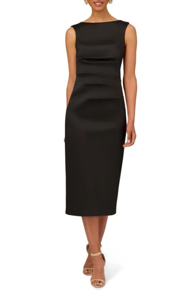 Aidan Mattox Stretch Mikado Cocktail Midi Dress In Black