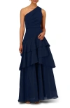 Aidan Mattox By Adrianna Papell Tiered One-shoulder Ballgown In Twilight