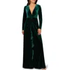 Aidan Mattox By Adrianna Papell Twisted Ruffle Long Sleeve Stretch Velvet Gown In Green