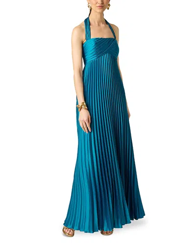 Aidan Mattox Charmeuse Pleated Gown In Blue