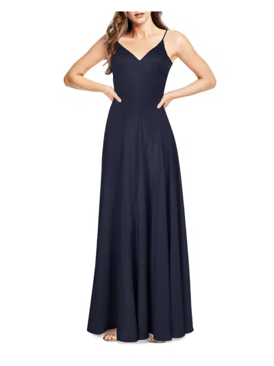 Aidan Mattox Charmeuse Womens Metallic Maxi Evening Dress In Blue