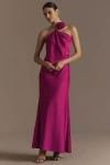 Aidan Mattox Clara One-shoulder Rosette Satin A-line Maxi Dress In Pink