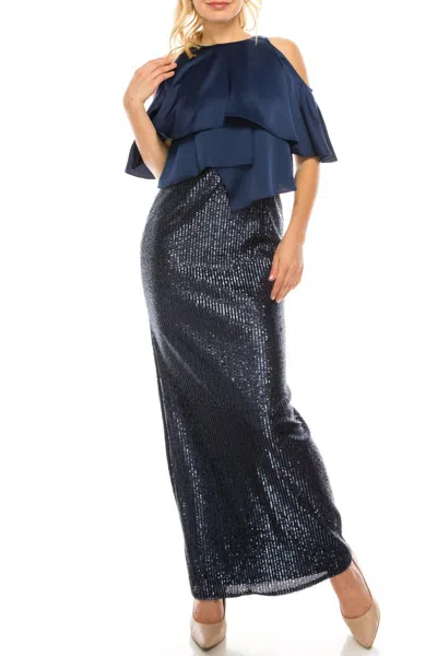 Aidan Mattox Cold Shoulder Embellished Dress In Twilight In Blue