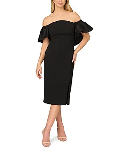 Aidan Mattox Combo Fabric Midi Dress In Black