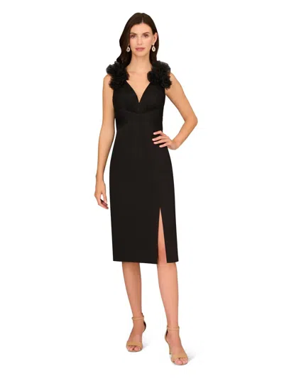 Aidan Mattox Combo Fabric Midi Dress In Black