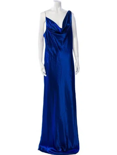 Pre-owned Aidan Mattox Cowl Neck Long Dress In Blue