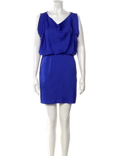Pre-owned Aidan Mattox Cowl Neck Mini Dress In Blue