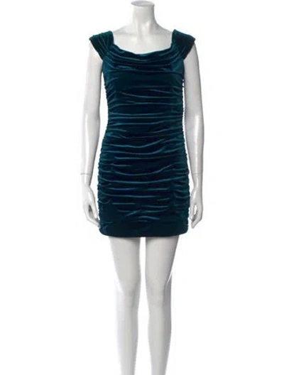 Pre-owned Aidan Mattox Cowl Neck Mini Dress In Blue