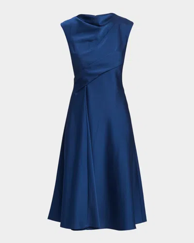 Aidan Mattox Cowl-neck Crepe Back Satin Midi Dress In Blue