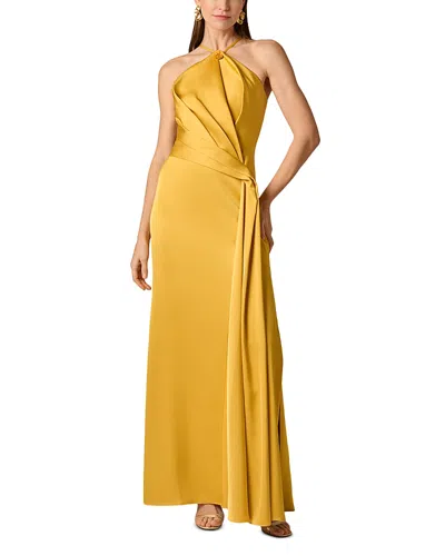 Aidan Mattox Pleated Crepe Back Satin Gown In Neutral
