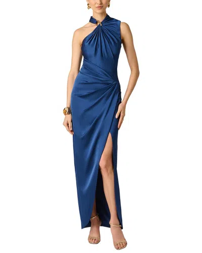 Aidan Mattox Crepe Back Satin Long Dress In Blue