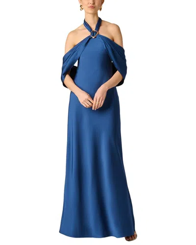 Aidan Mattox Crepe Back Satin Long Dress In Aa412-navy