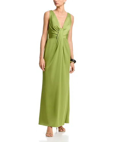 Aidan Mattox Draped Plunging Crepe Back Satin Gown In Green