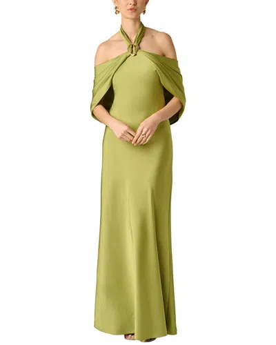 Aidan Mattox Satin Draped Shawl Halter Gown In Fern In Green