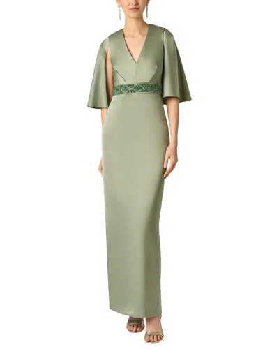 Aidan Mattox Crepe Back Satin Long Dress In Green