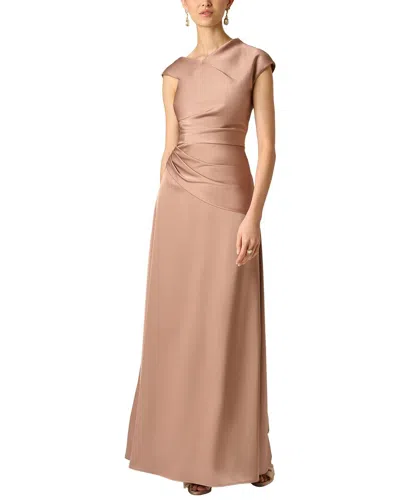 Aidan Mattox Crepe Back Satin Long Dress In Neutral