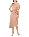 Aidan Mattox Draped One-shoulder Crepe Back Satin Midi Dress