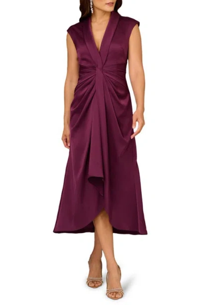 Aidan Mattox Crepe Back Satin Midi Dress In Purple