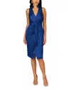 Aidan Mattox Crepe Back Satin Midi Dress In Rich Navy