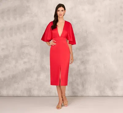 Aidan Mattox Crepe Back Satin Midi Dress With Flutter Sleeves In Chateau Red