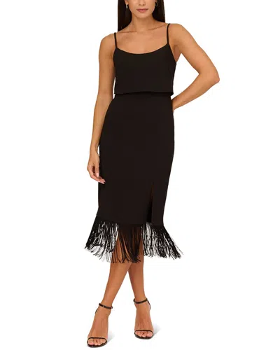 Aidan Mattox Women's Fringed-hem Midi Sheath Dress In Black