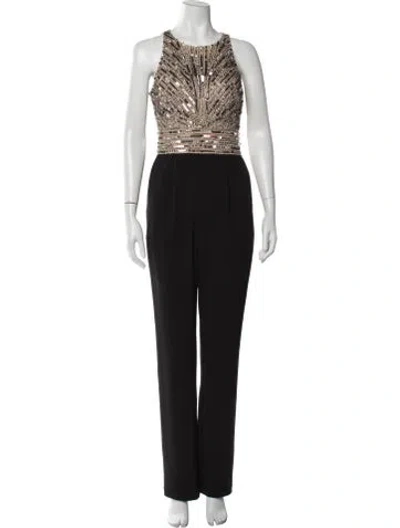 Pre-owned Aidan Mattox Crew Neck Jumpsuit In Black