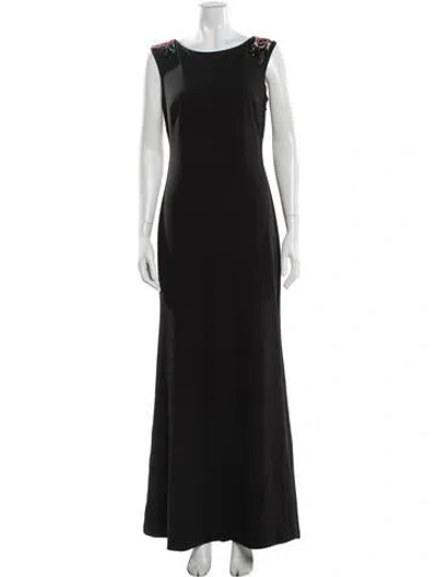 Pre-owned Aidan Mattox Crew Neck Long Dress In Black