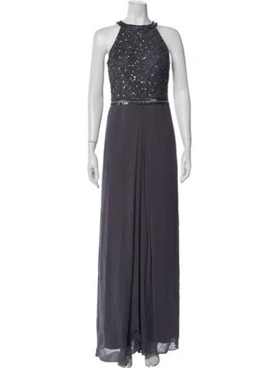 Pre-owned Aidan Mattox Crew Neck Long Dress In Gray