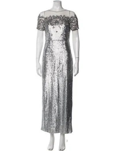 Pre-owned Aidan Mattox Crew Neck Long Dress In Multi
