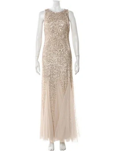 Pre-owned Aidan Mattox Crew Neck Long Dress In Neutral