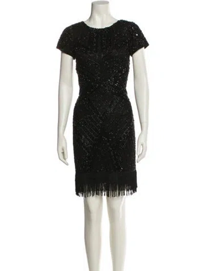 Pre-owned Aidan Mattox Crew Neck Mini Dress In Black