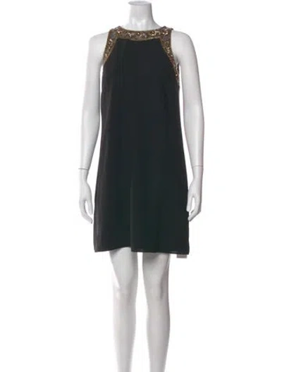 Pre-owned Aidan Mattox Crew Neck Mini Dress In Black