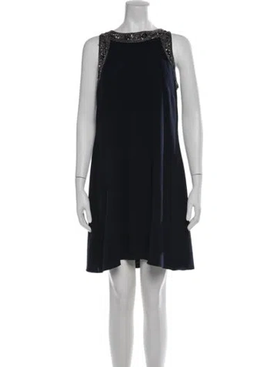 Pre-owned Aidan Mattox Crew Neck Mini Dress In Blue