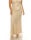 Aidan Mattox Crisscross Back Beaded Evening Gown In Champagne