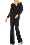 Aidan Mattox Cross Mesh Sleeve Evening Jumpsuit In Twilight