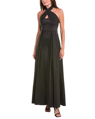 Aidan Mattox Crossover Halter Gown In Black