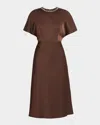 Aidan Mattox Crystal-embellished Crepe Back Satin Midi Dress In Brown