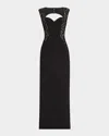 Aidan Mattox Lace Trim Crepe Column Gown In Black